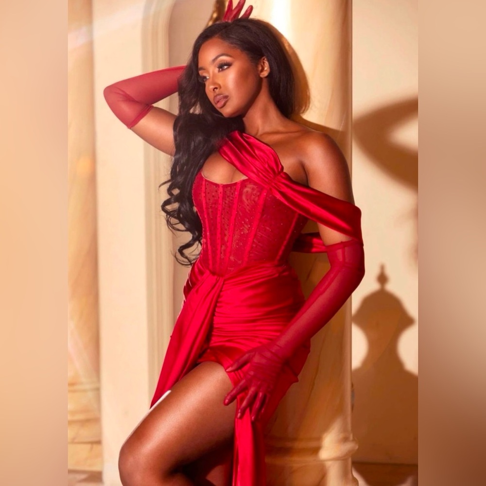 Miss Circle Stella Crystal Corset Satin Gown (red) XXS msrp $229 NWT